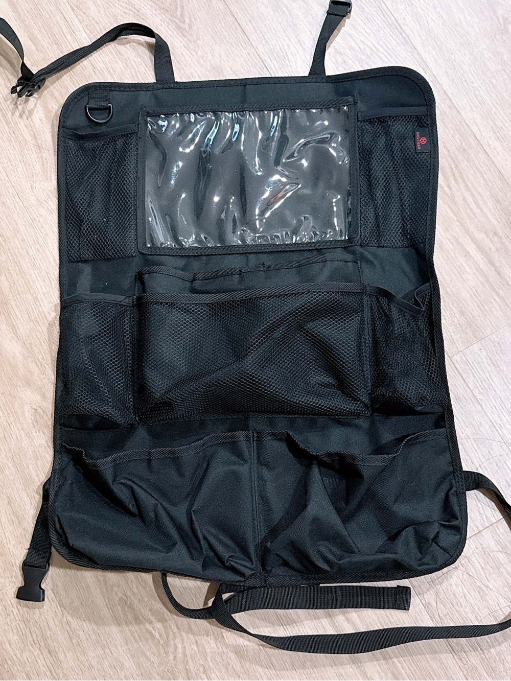 Black Car Backseat Organizer with Clear Tablet Pocket